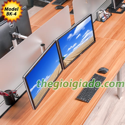Giá đỡ 02 màn hình LCD trên bàn làm việc loại tay ngắn 1 khuỷu Model BK-04