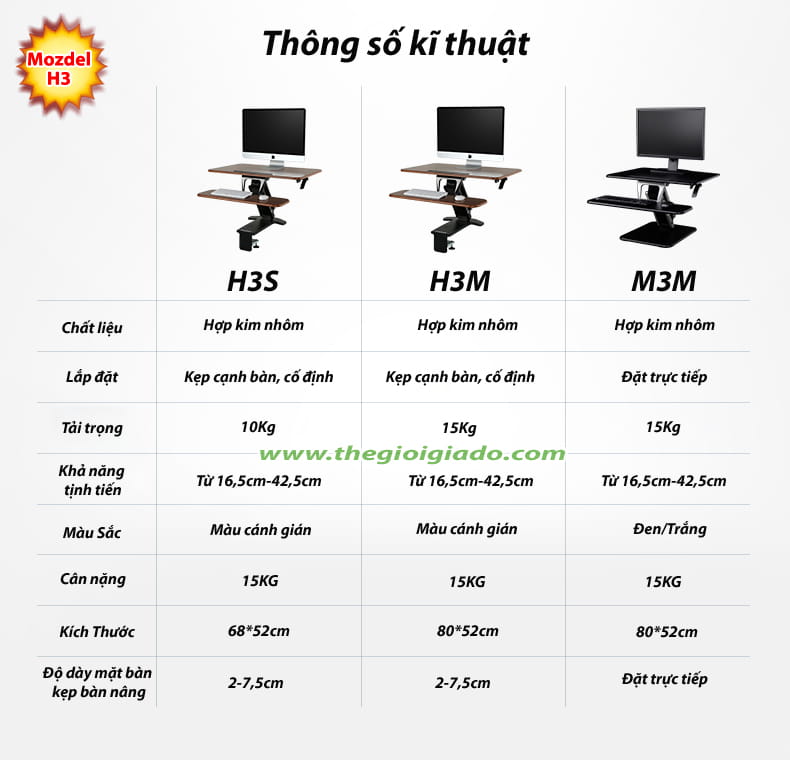 Bàn nâng điều chỉnh chiều cao model H3 