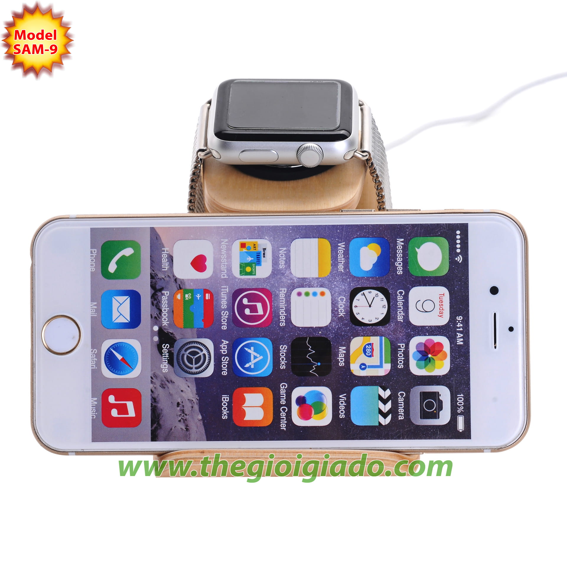 Giá đỡ Apple Watch để bàn,chất liệu gỗ SAM-9