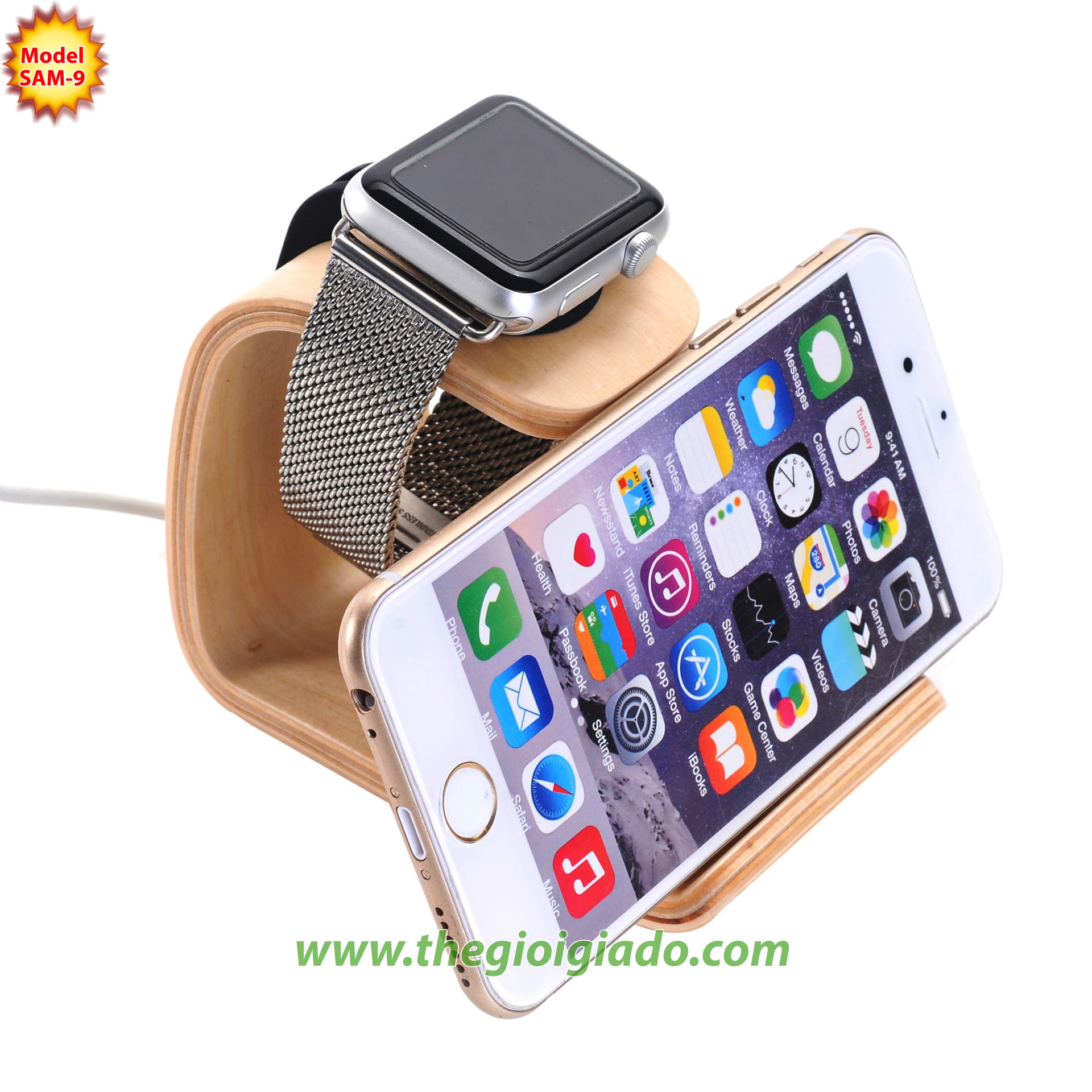 Giá đỡ Apple Watch để bàn,chất liệu gỗ SAM-9