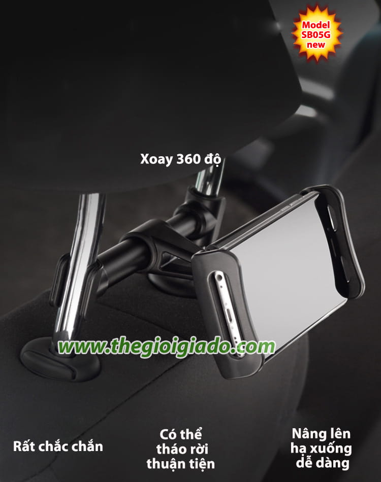 Gi&aacute; đỡ m&aacute;y t&iacute;nh bảng ki&ecirc;m điện thoại ở gh&ecirc; sau oto Model-SB05G new