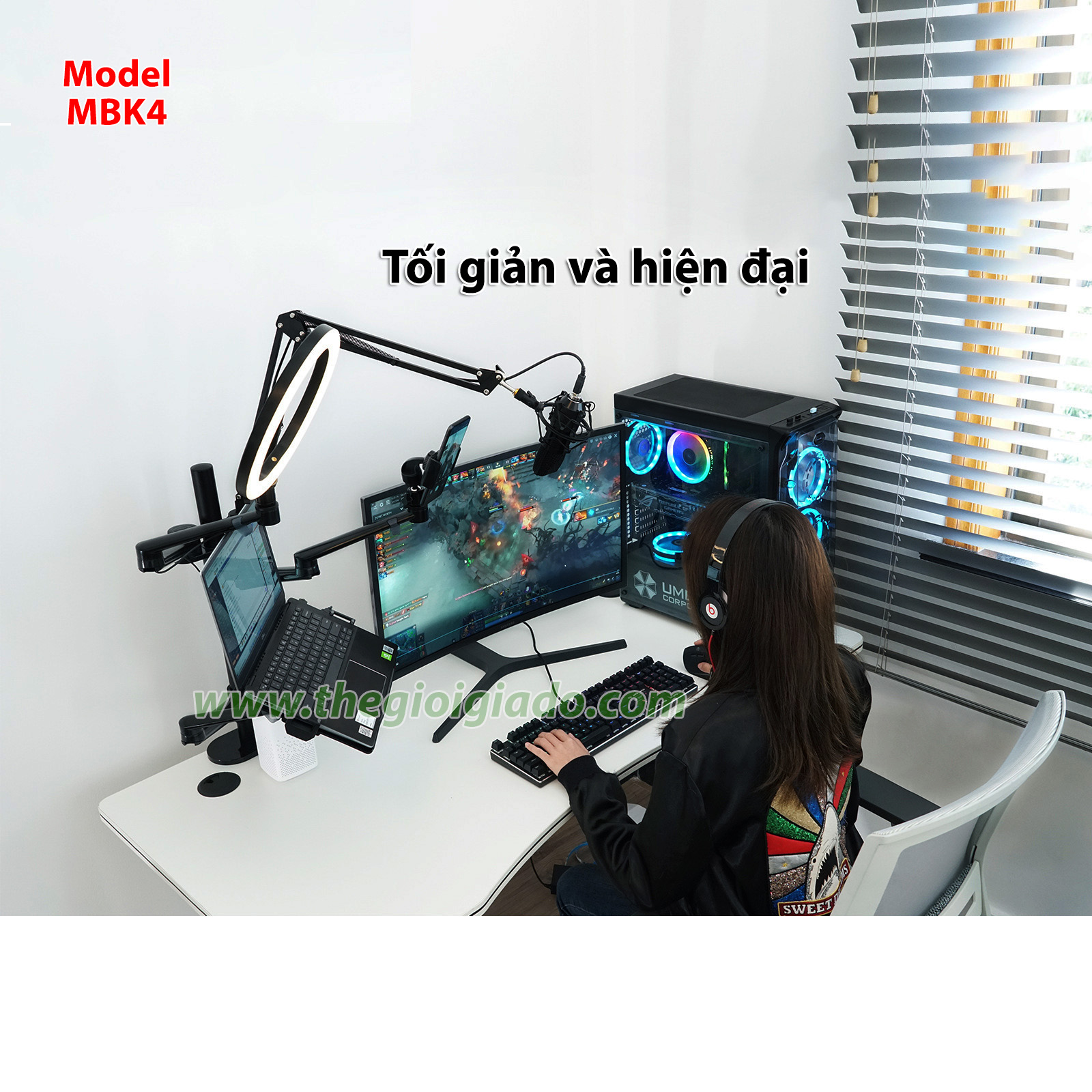 Giá đỡ đèn livestream kiêm giá đỡ laptop và điện thoại Multi MBK4