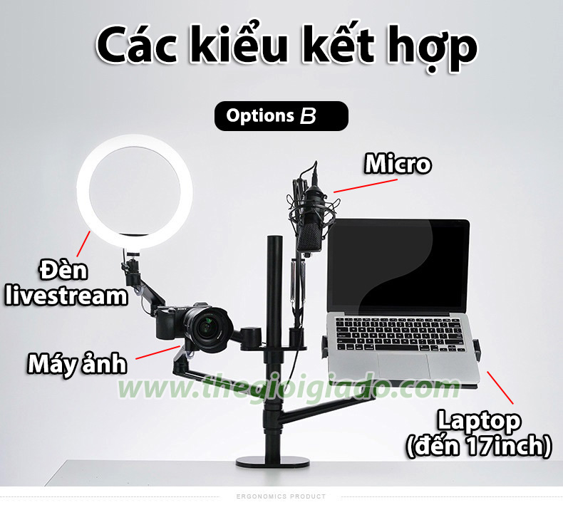 Giá đỡ đèn livestream kiêm giá đỡ laptop và điện thoại Multi MBK4