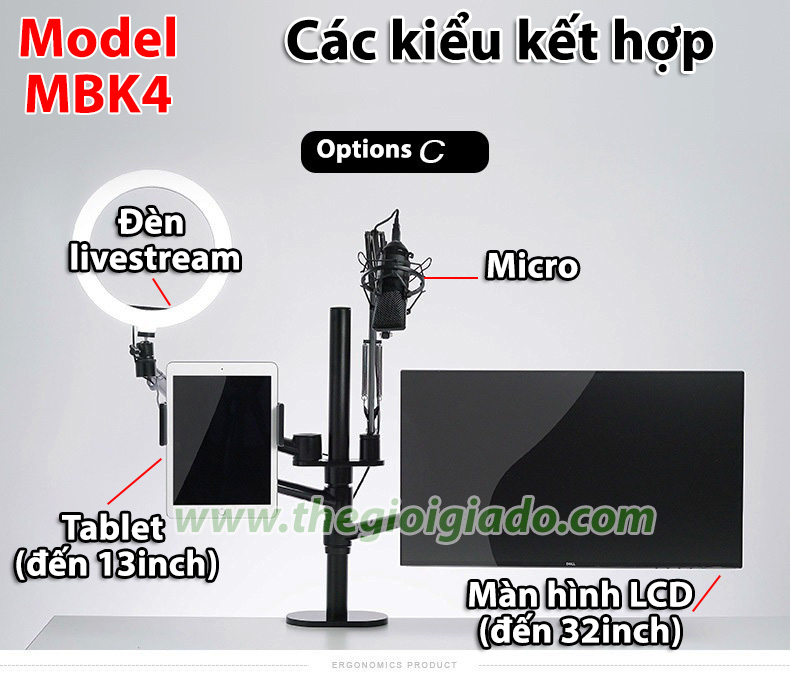 Giá đỡ đèn livestream kiêm giá đỡ laptop và điện thoại Multi MBK4