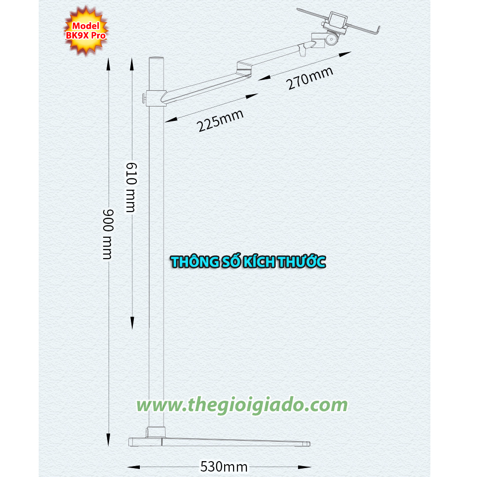 Giá đỡ LAPTOP tay dài KIÊM giá đỡ MÁY TÍNH BẢNG có chân đế BK-9X Pro