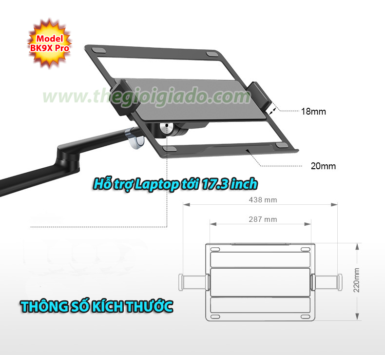 Giá đỡ LAPTOP tay dài KIÊM giá đỡ MÁY TÍNH BẢNG có chân đế BK-9X Pro