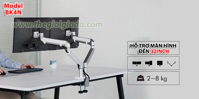 Giá đỡ 2 màn hình LCD tay nâng piston Model BK4N